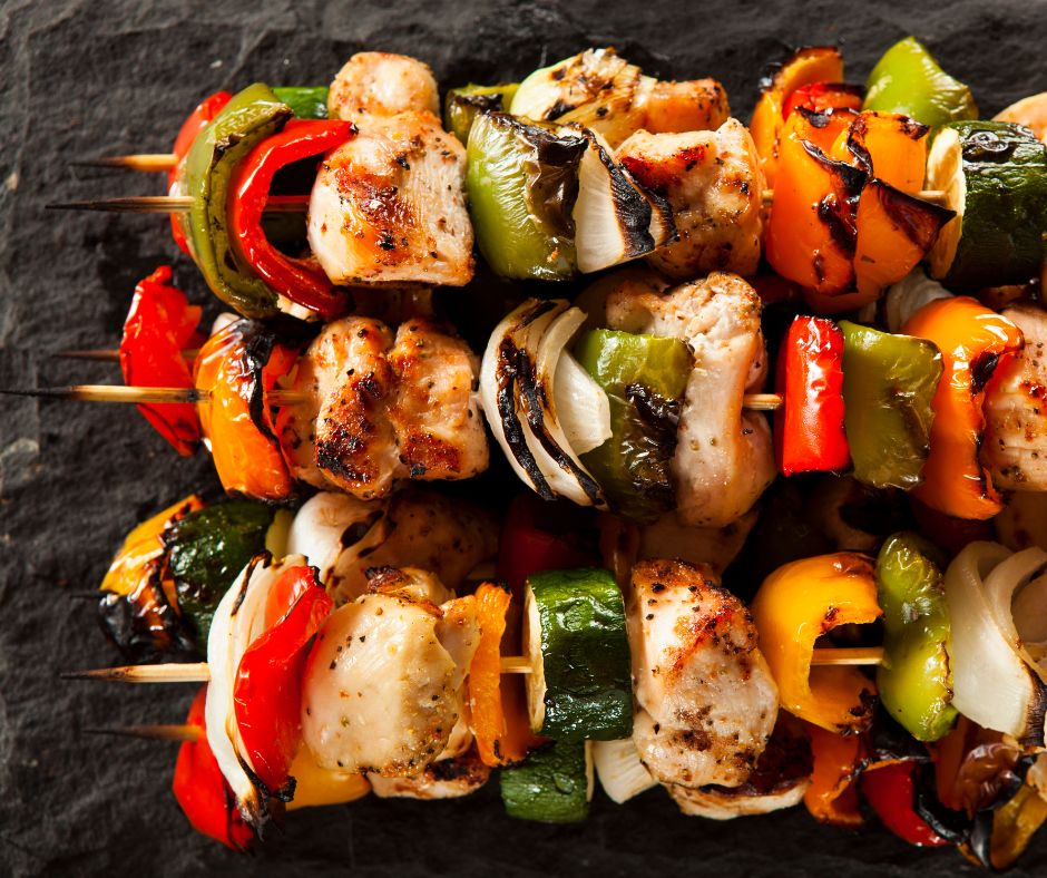 Quail Meat Kebobs with Grilled Vegetables